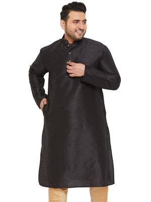 Men'S Black Silk Blend Kurta 1