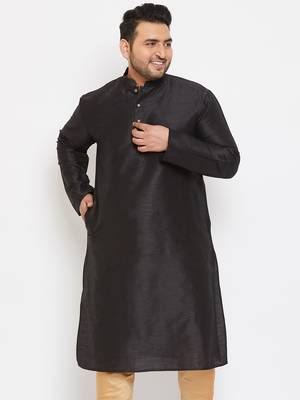 Men'S Black Silk Blend Kurta 2