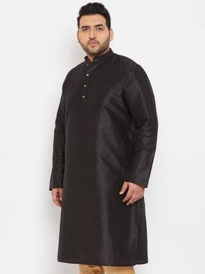 Men'S Black Silk Blend Kurta 3
