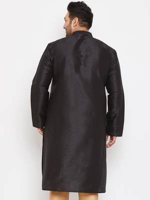 Men'S Black Silk Blend Kurta 4
