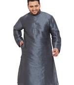 Men'S Steel Grey Silk Blend Kurta