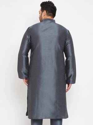 Men'S Steel Grey Silk Blend Kurta 4