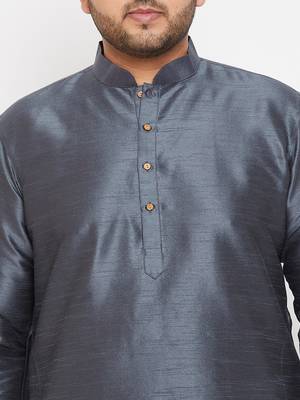 Men'S Steel Grey Silk Blend Kurta 5