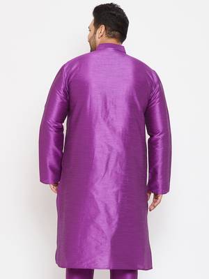 Men'S Purple Silk Blend Kurta 4