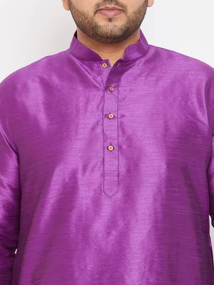 Men'S Purple Silk Blend Kurta 5