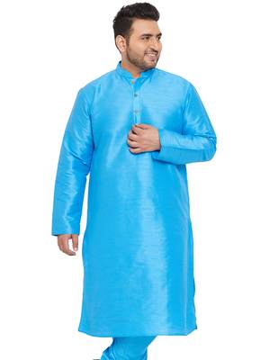 Men'S Aqua Blue Silk Blend Kurta 1