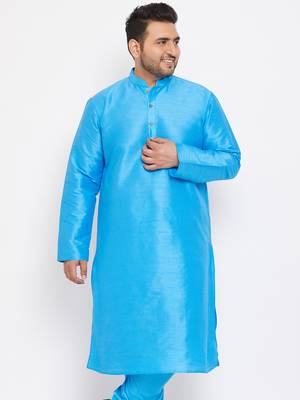 Men'S Aqua Blue Silk Blend Kurta 2