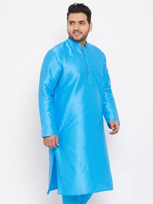 Men'S Aqua Blue Silk Blend Kurta 3