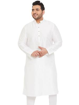 Men'S White Silk Blend Kurta 1
