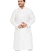 Men'S White Silk Blend Kurta