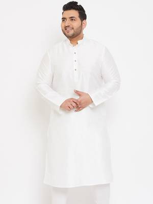 Men'S White Silk Blend Kurta 2