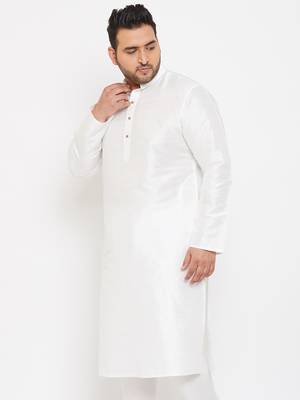Men'S White Silk Blend Kurta 3