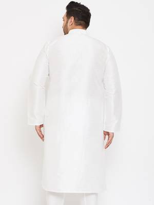 Men'S White Silk Blend Kurta 4
