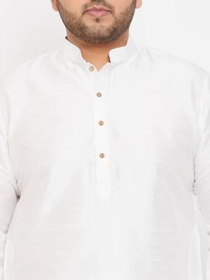 Men'S White Silk Blend Kurta 5