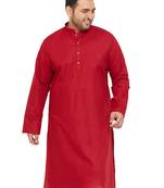 Men'S Maroon Cotton Blend Kurta