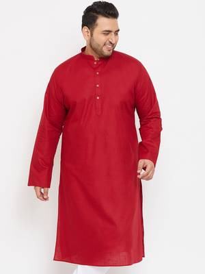Men'S Maroon Cotton Blend Kurta 2