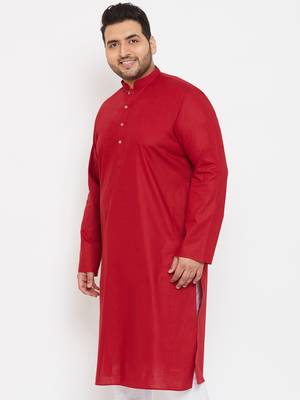 Men'S Maroon Cotton Blend Kurta 3