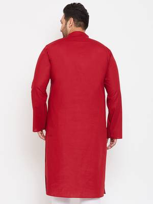 Men'S Maroon Cotton Blend Kurta 4