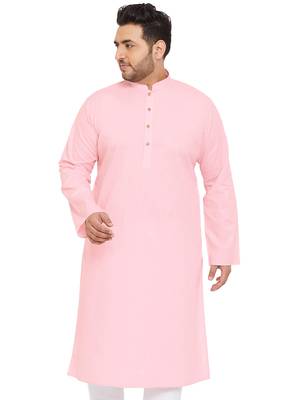 Men'S Pink Cotton Blend Kurta 1