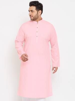 Men'S Pink Cotton Blend Kurta 2