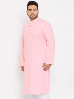Men'S Pink Cotton Blend Kurta 3
