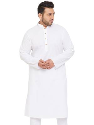 Men'S White Cotton Blend Kurta 1