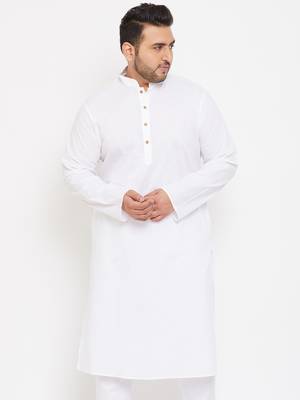 Men'S White Cotton Blend Kurta 2