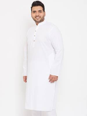 Men'S White Cotton Blend Kurta 3