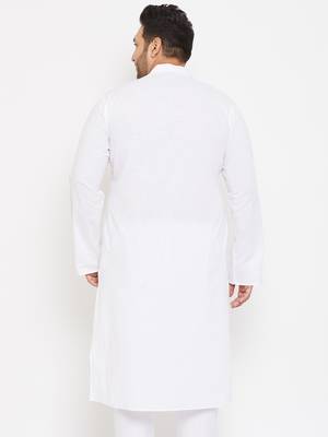 Men'S White Cotton Blend Kurta 4