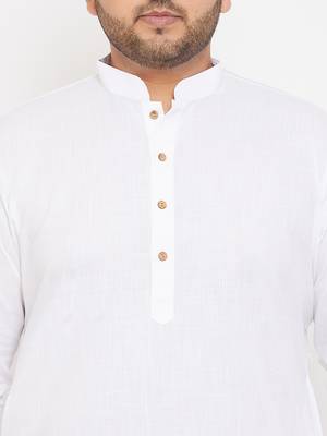 Men'S White Cotton Blend Kurta 5