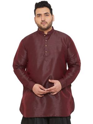 Men'S Wine Silk Blend Kurta 1