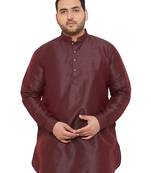 Men'S Wine Silk Blend Kurta