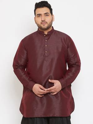 Men'S Wine Silk Blend Kurta 2