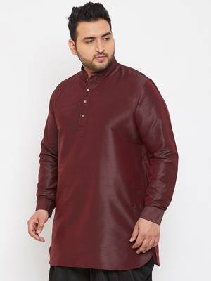 Men'S Wine Silk Blend Kurta 3