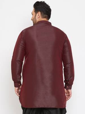 Men'S Wine Silk Blend Kurta 4