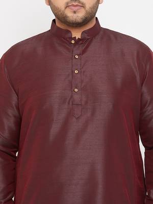 Men'S Wine Silk Blend Kurta 5