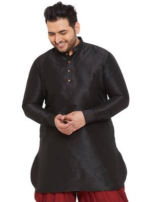 Men'S Black Silk Blend Kurta 1