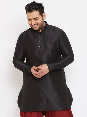 Men'S Black Silk Blend Kurta 2