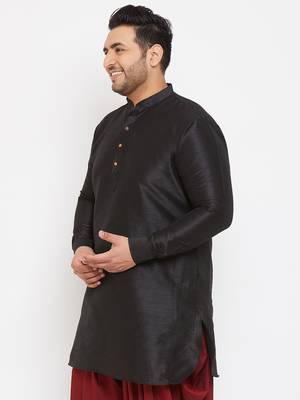 Men'S Black Silk Blend Kurta 3