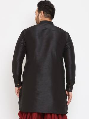 Men'S Black Silk Blend Kurta 4
