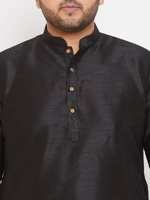 Men'S Black Silk Blend Kurta 5