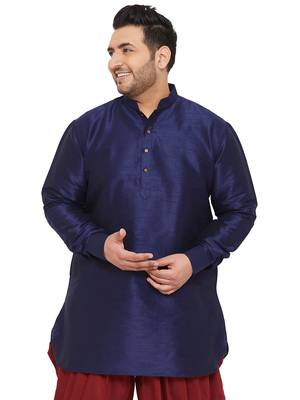 Men'S Navy Blue Silk Blend Kurta 1