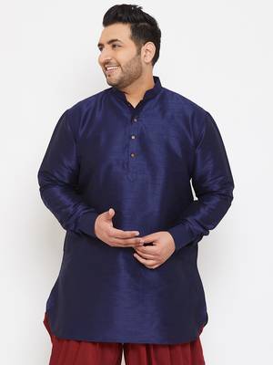 Men'S Navy Blue Silk Blend Kurta 2