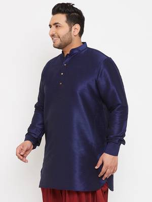 Men'S Navy Blue Silk Blend Kurta 3