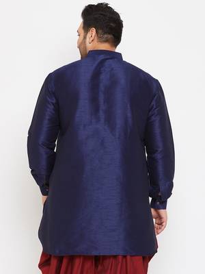 Men'S Navy Blue Silk Blend Kurta 4