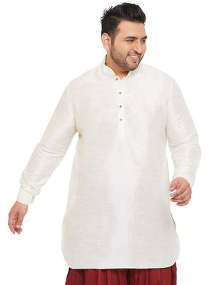 Men'S Cream Silk Blend Kurta 1