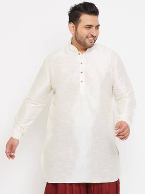 Men'S Cream Silk Blend Kurta 2
