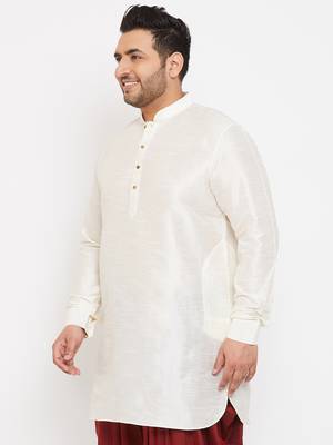 Men'S Cream Silk Blend Kurta 3