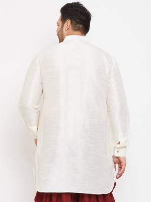 Men'S Cream Silk Blend Kurta 4