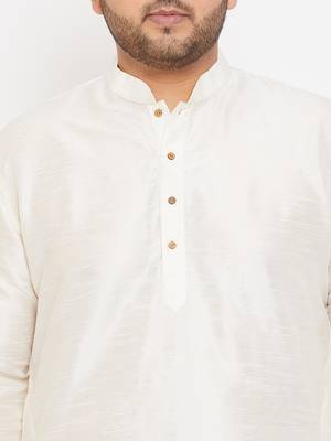 Men'S Cream Silk Blend Kurta 5